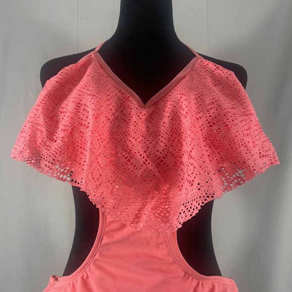 LA Hearts, Peach,Pink Monokini,bathing suit. Lace,Halter,Small - Picture 2 of 11